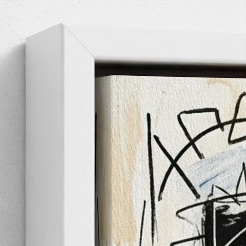 Abstract family ties framed canvas with bold black ink strokes on textured off-white surface for modern decor