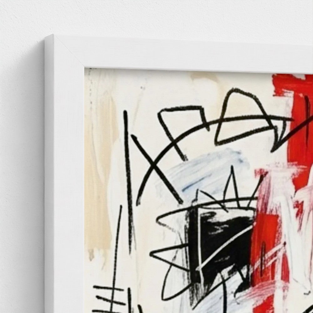 Family ties framed print with bold black lines and expressive brushstrokes on cream red and blue background