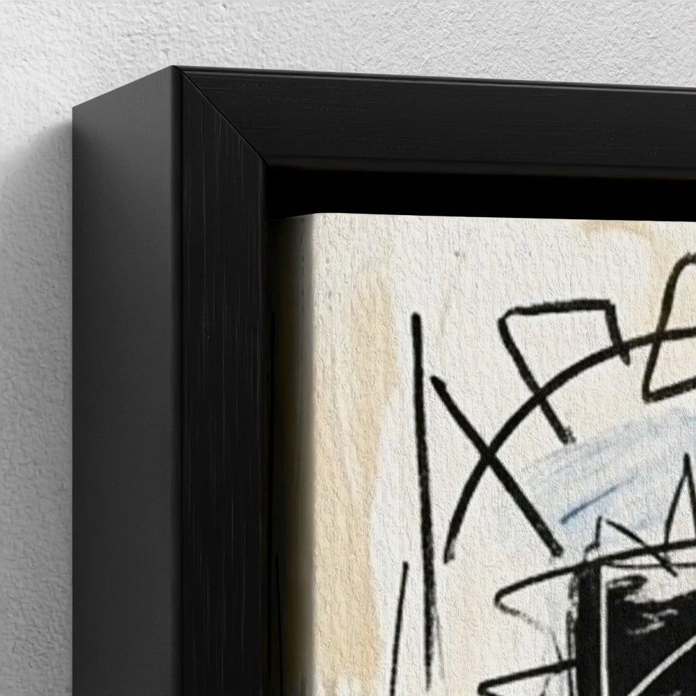 Family ties framed canvas features bold black and blue brushstrokes on textured off-white background