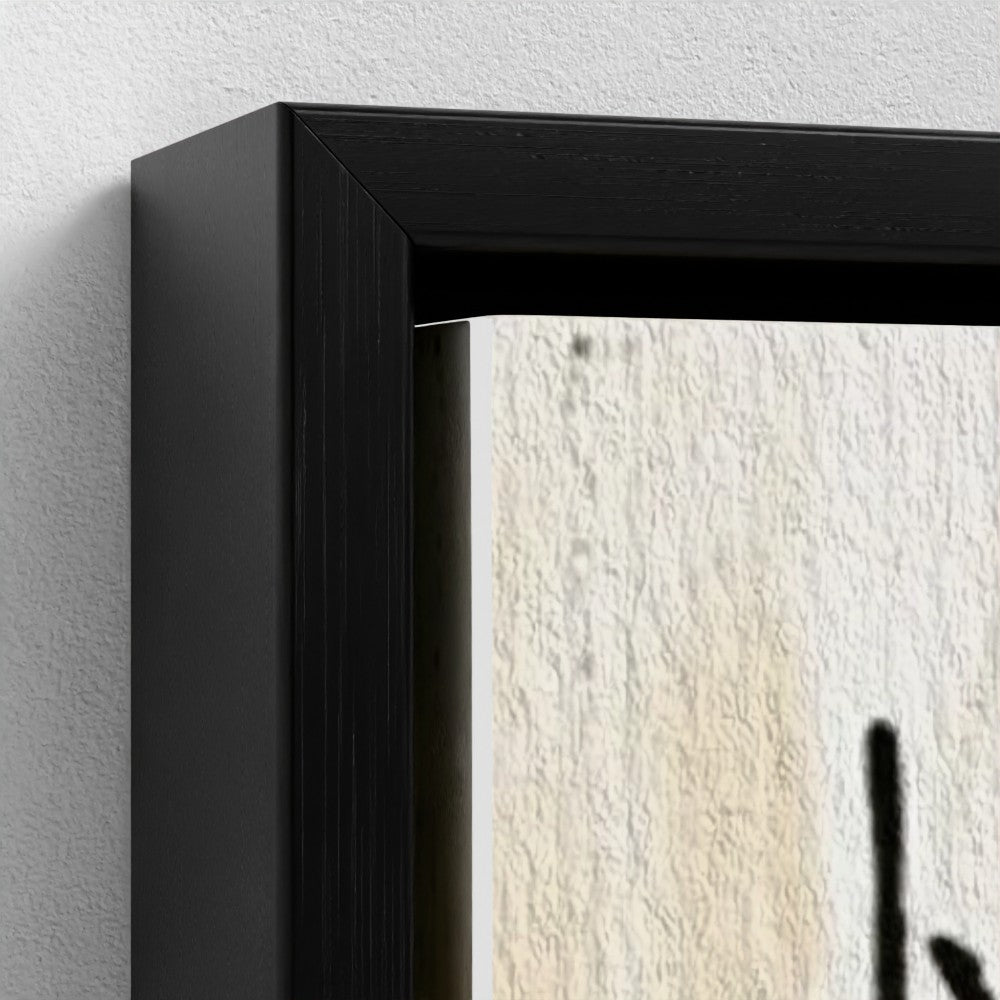 Black framed print with textured beige canvas and bold black lettering in family ties framed canvas design