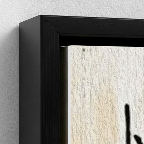 Black framed print with textured beige canvas and bold black lettering in family ties framed canvas design