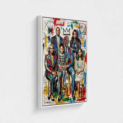 Vibrant family ties framed canvas print with bold colors and graffiti style perfect for home decor