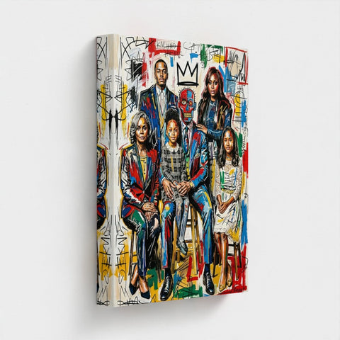 Family ties vibrant graffiti-styled framed canvas with bold colors and expressive brushstrokes family portrait print