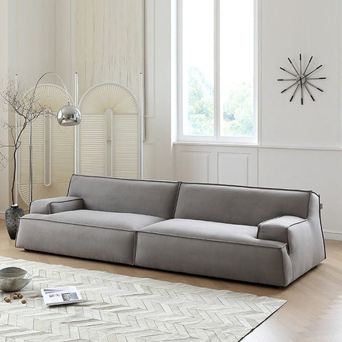 Gray velvet Fanny two seater sofa with clean lines and modern design in suede for stylish living spaces