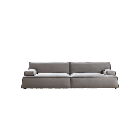 Modern gray suede fanny two seater sofa with clean lines and minimalist design upholstered for comfort