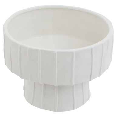 White ceramic fara white vase with vertical ridges and a fluted tiered design for stylish decor