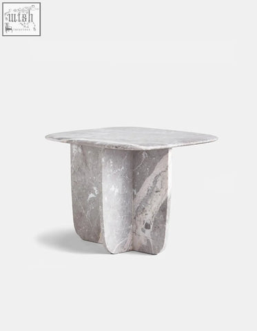 Farina side table marble with polished gray natural stone top and sculpted base perfect for living rooms and offer financing