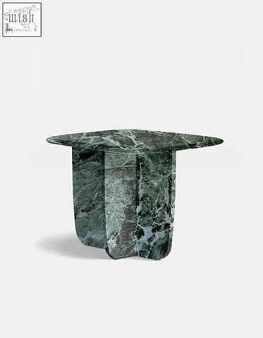 Farina side table made of dark green natural stone marble with white black veining ideal for living rooms offer financing