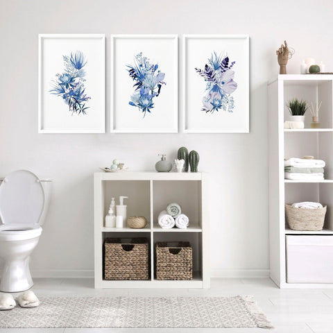 Wall art for bathroom | set of 3 Farmhouse Botanical wall art