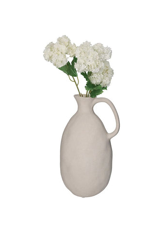 Cream-colored clay jug with a smooth rounded body and single handle perfect for farmhouse style decor