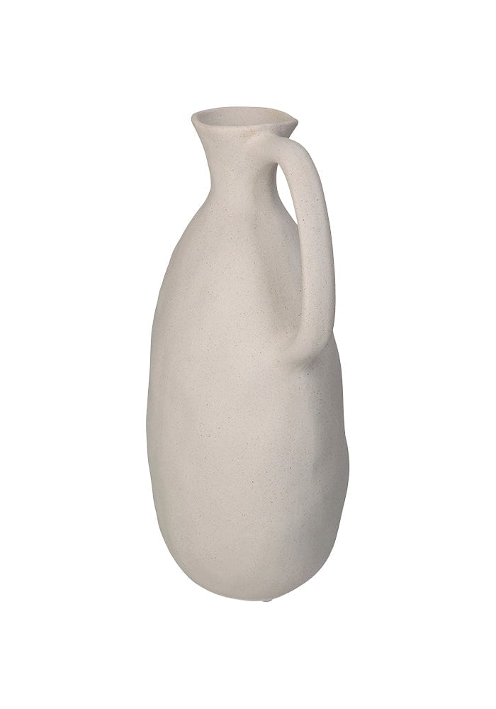 Cream-colored clay jug with smooth matte finish and integrated handle perfect for farmhouse style decor