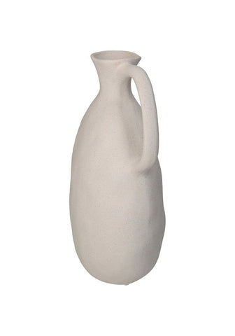 Cream-colored clay jug with smooth matte finish and integrated handle perfect for farmhouse style decor
