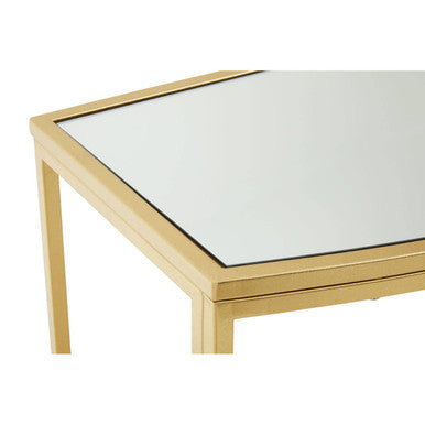 Farran champagne gold finish console table with a gold frame and reflective mirrored top for stylish decor