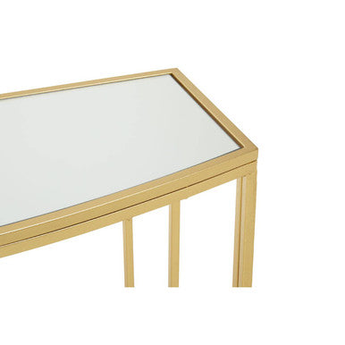 Farran champagne gold finish console table with gold-framed rectangular mirror top and sleek modern design