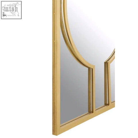 Farran deco wall mirror with gold frame and curved geometric design perfect for elegant deco wall decor
