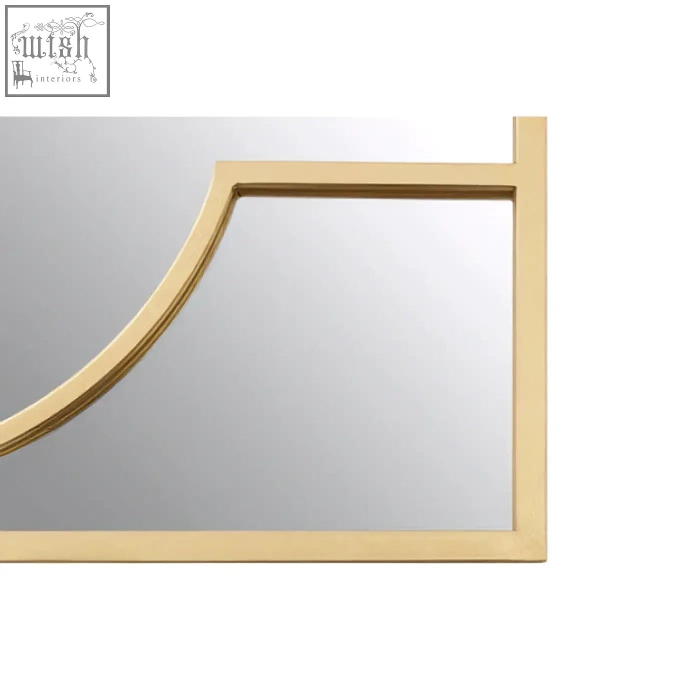 Farran deco wall mirror with a gold-toned sleek curved rectangular frame perfect for modern deco wall decor