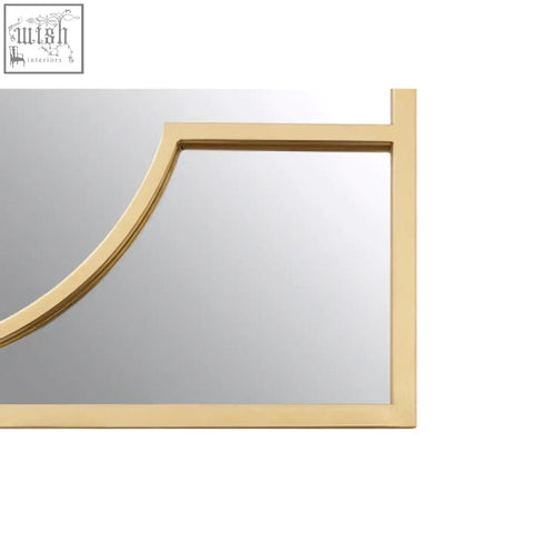 Farran deco wall mirror with a gold-toned sleek curved rectangular frame perfect for modern deco wall decor