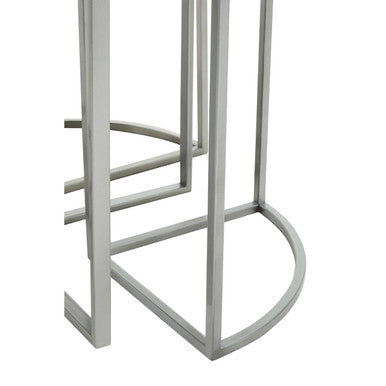 Silver metal bar stool with sleek modern design and curved base from farran set of 5 silver finish tables