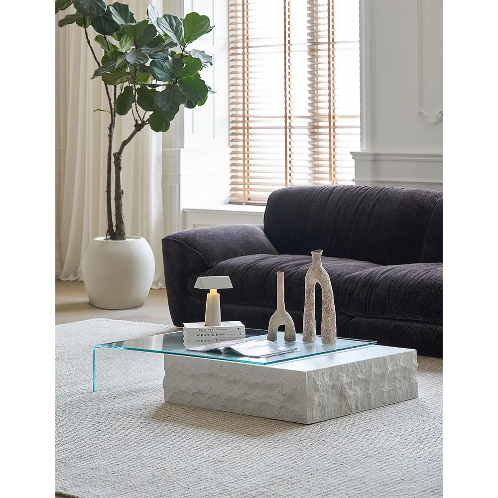 Fatima Extendable Pedestal Coffee Table Glass & Wood
