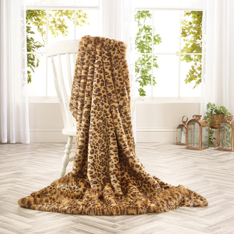 Gold Leopard Faux Fur Throw