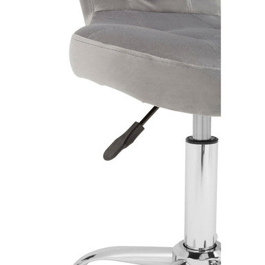 Grey velvet fayth buttoned home office chair with chrome base and black lever for adjustable comfort