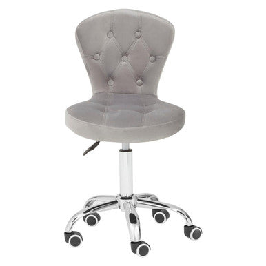 Fayth grey velvet buttoned home office chair with gray tufted velvet upholstery and chrome base with casters