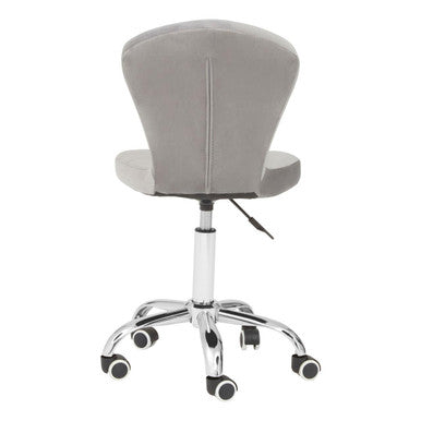 Fayth grey velvet buttoned home office chair with gray upholstered seat and chrome base with casters
