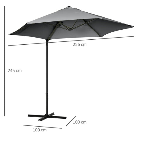 Outsunny 2.5M Garden Cantilever Parasol, Offset Roma Patio Umbrella Hanging Sun Shade Canopy Shelter with 360\'c2\'b0 Rotation and Cross Base, Dark Grey