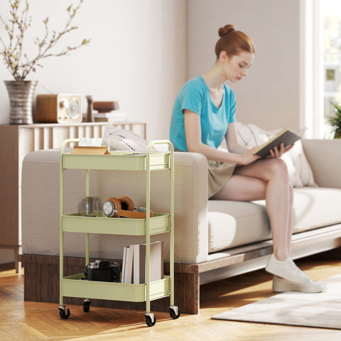 HOMCOM Three-Tier Steel Storage Trolley - Green