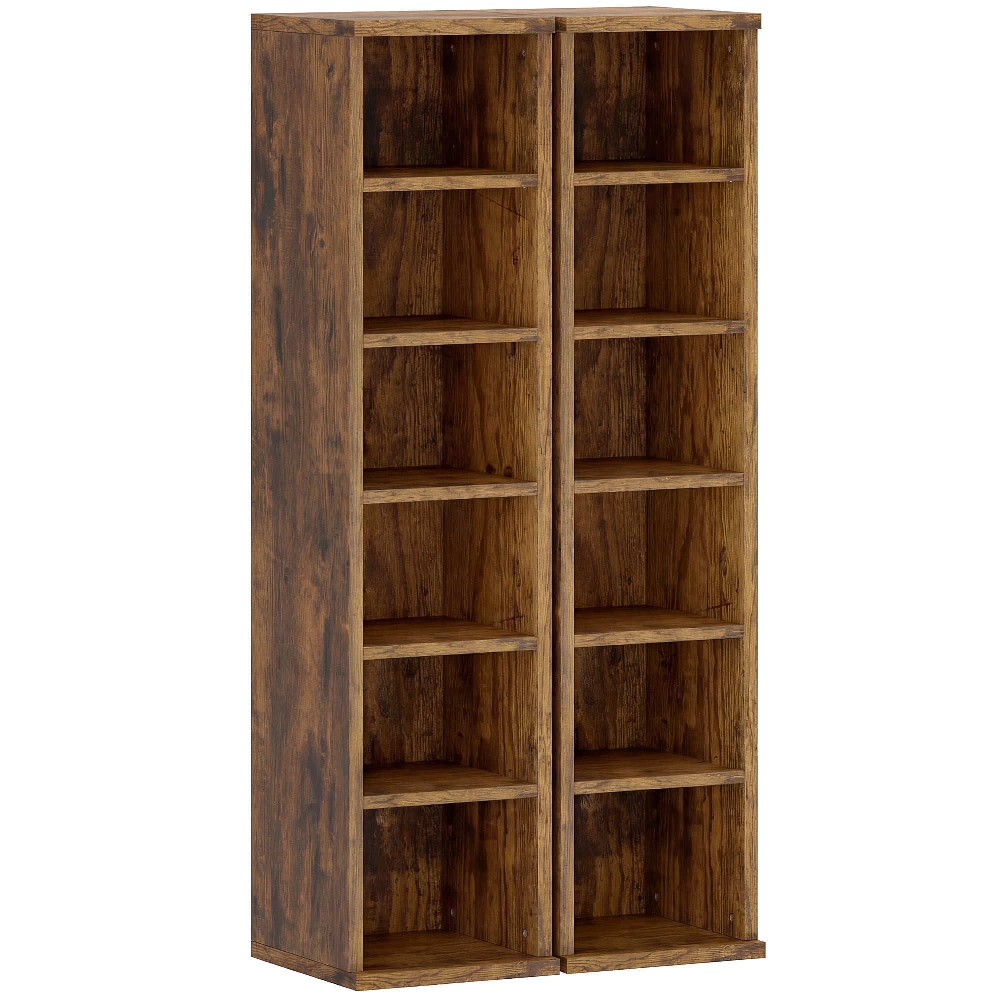 HOMCOM Set of 2 CD Media Display Shelf Unit Tower Rack with Adjustable Shelves, Rustic Brown