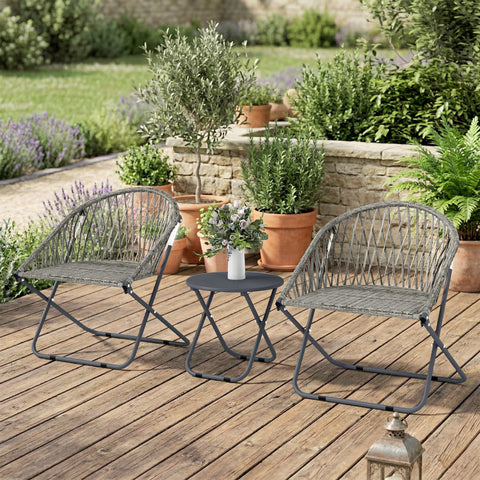 Outsunny Patio Bistro Set, Folding Patio Furniture Set with 2 Chairs and Table, Grey
