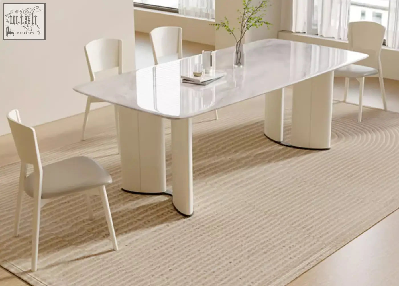 Modern white marble dining table felicia marble dining with sleek curved legs perfect for stylish dining spaces