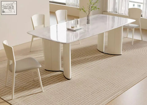 Modern white marble dining table felicia marble dining with sleek curved legs perfect for stylish dining spaces