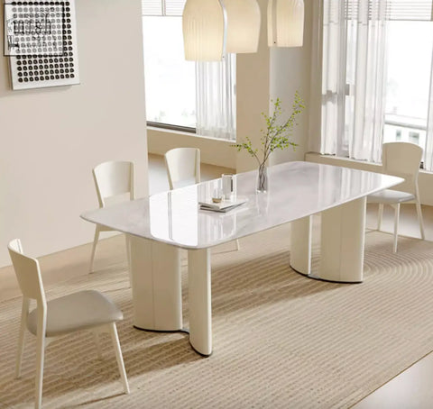 Modern felicia marble dining table with white marble top sleek curved legs and glossy finish dining table