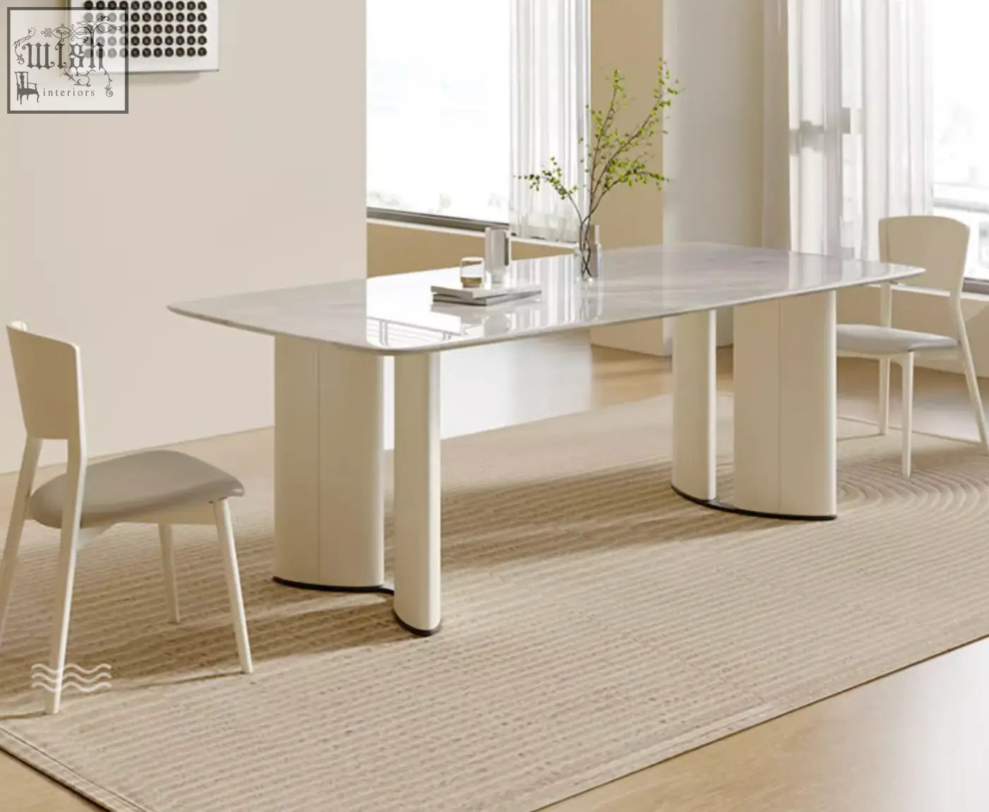 Modern white marble dining table felicia marble dining with sleek cylindrical legs perfect for stylish meals