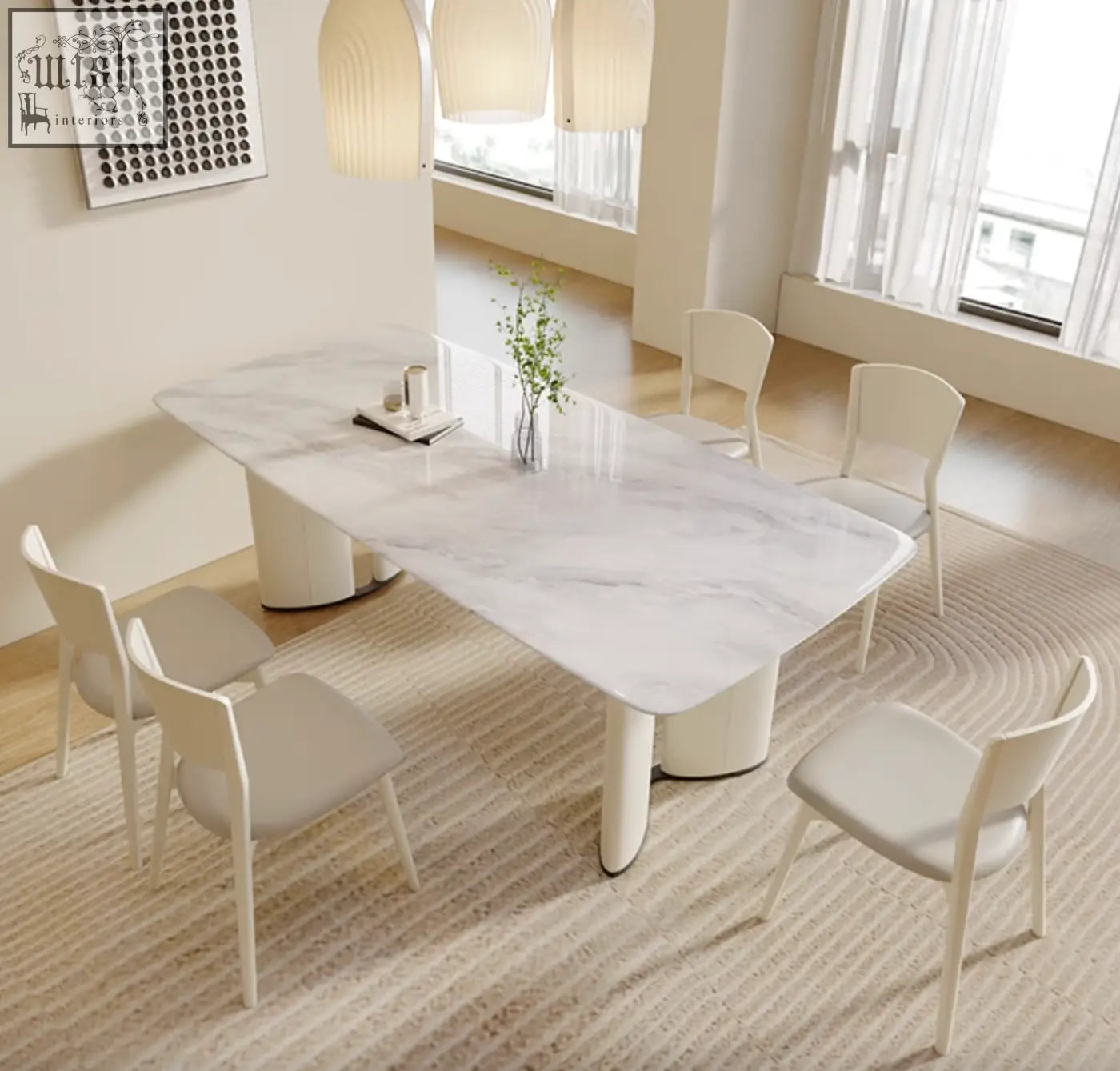 White marble felicia marble dining table with sleek curved legs and minimalist design perfect for dining rooms
