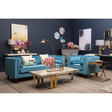 Felisa 3 Seat Teal Blue Velvet Sofa