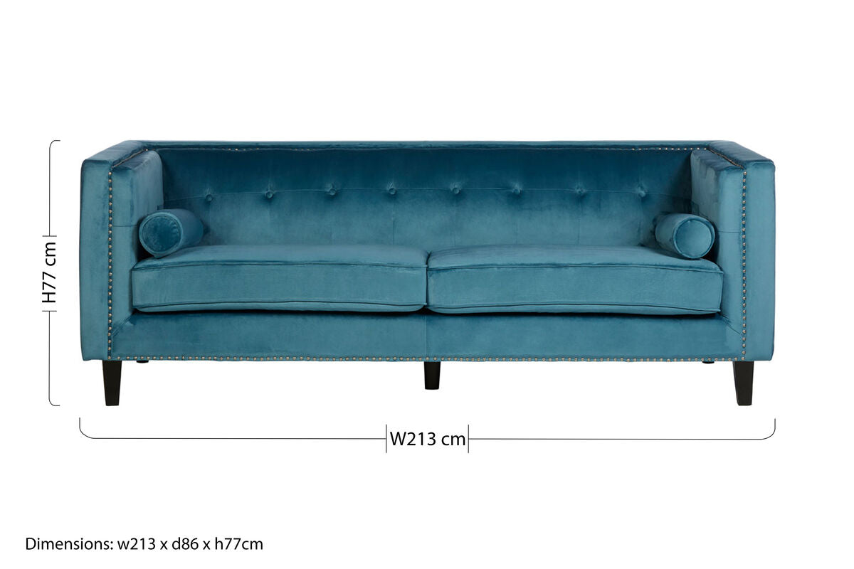 Felisa 3 Seat Teal Blue Velvet Sofa