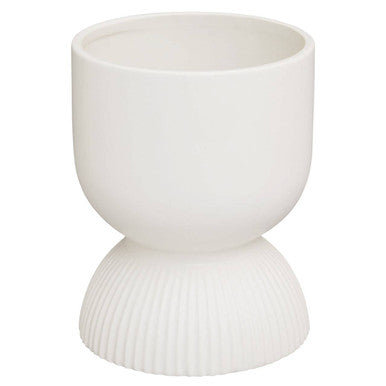 Fia white planter is a white ceramic planter with a smooth rounded top and a ribbed base perfect for indoor plants