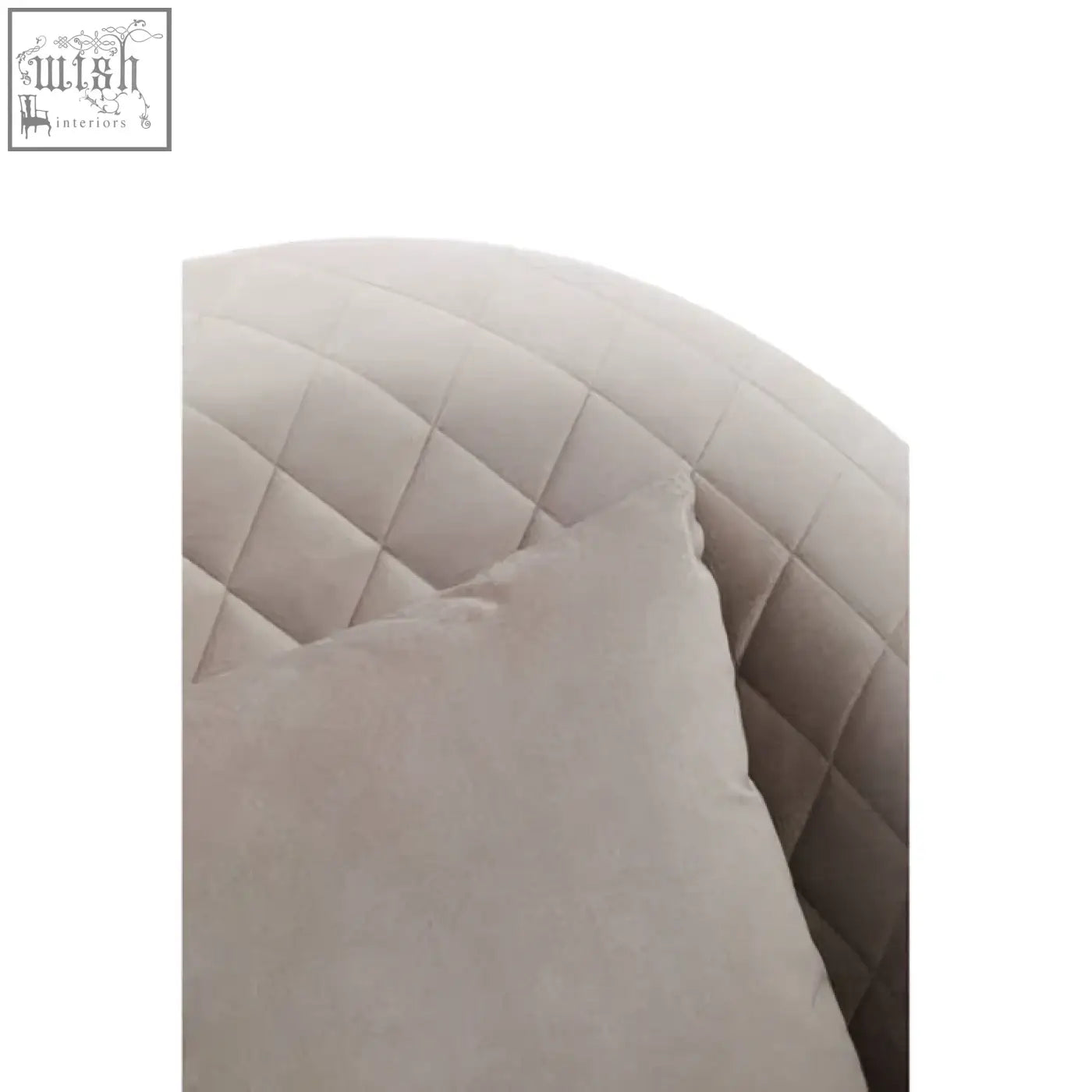 Beige quilted velvet armchair with matching cushion from the fifi grey velvet chair collection