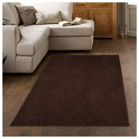 Fiji Chocolate Brown Washable Solid Shaggy Rug - Rugs
