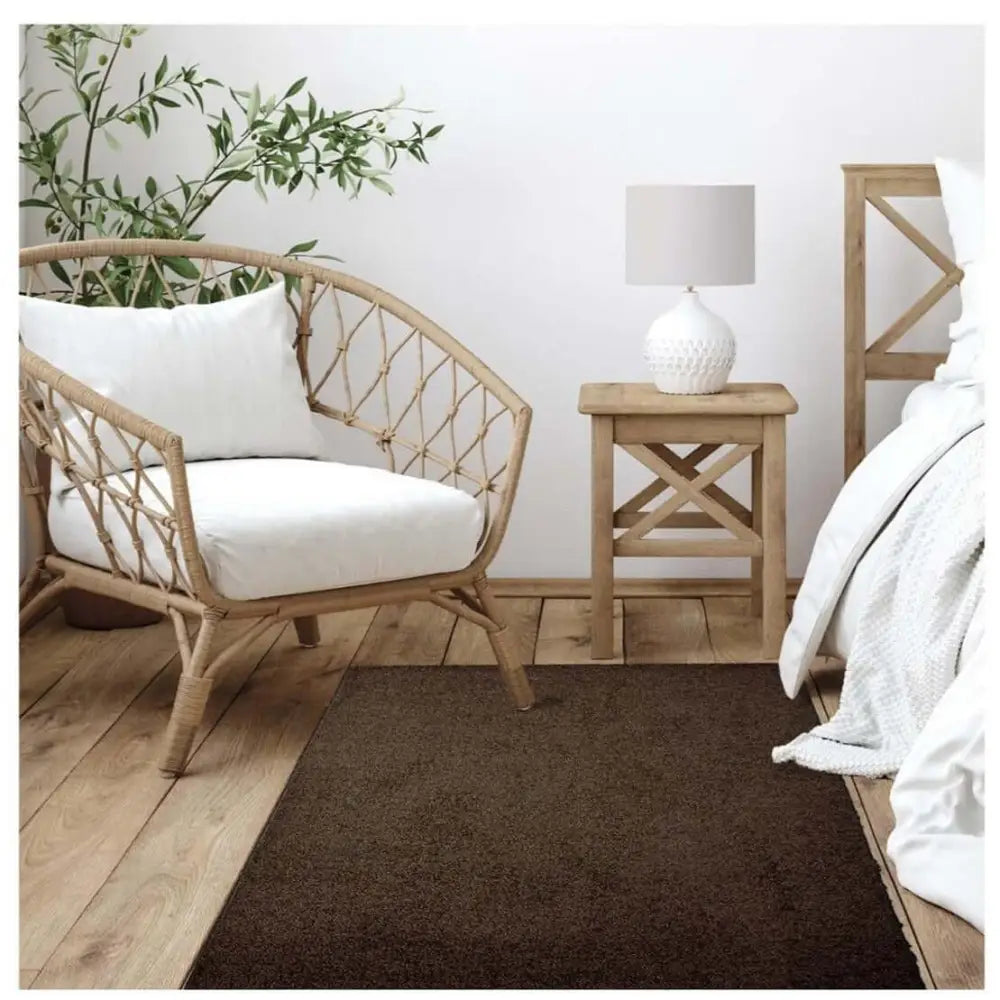 Fiji Chocolate Brown Washable Solid Shaggy Rug - Rugs