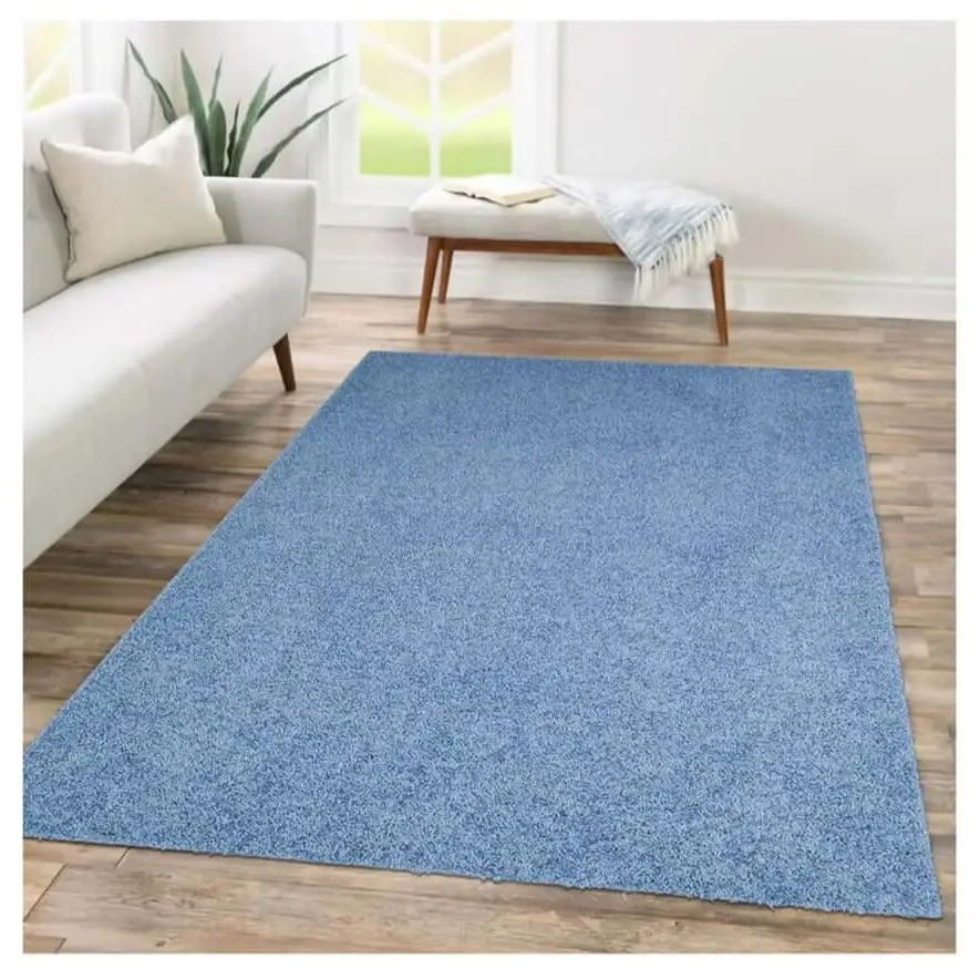 Fiji Sky Blue Washable Solid Shaggy Rug - Rugs