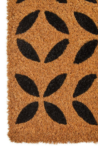 Brown coir doormat with black leaf pattern perfect for outdoor use from filta flower collection