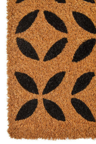 Brown coir doormat with black leaf pattern perfect for outdoor use from filta flower collection