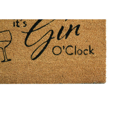 Brown coir filta gin o clock doormat with black cursive text and gin glass line drawing perfect for gin o’clock fans