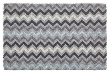 Filta grey and white chevron coir doormat with shaggy zigzag pattern featuring white chevron design