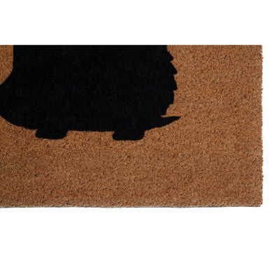Brown coir filta hedgehog doormat with a black scottish terrier silhouette perfect for outdoor use