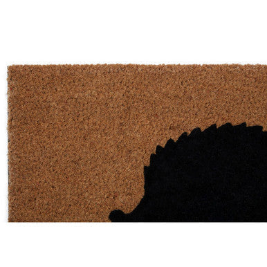 Brown coir hedgehog doormat with bold black silhouette perfect for outdoor use filta hedgehog doormat
