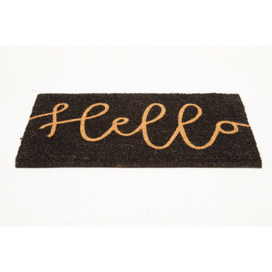 Filta hello black coir doormat with gold cursive hello lettering perfect for welcoming guests at your door